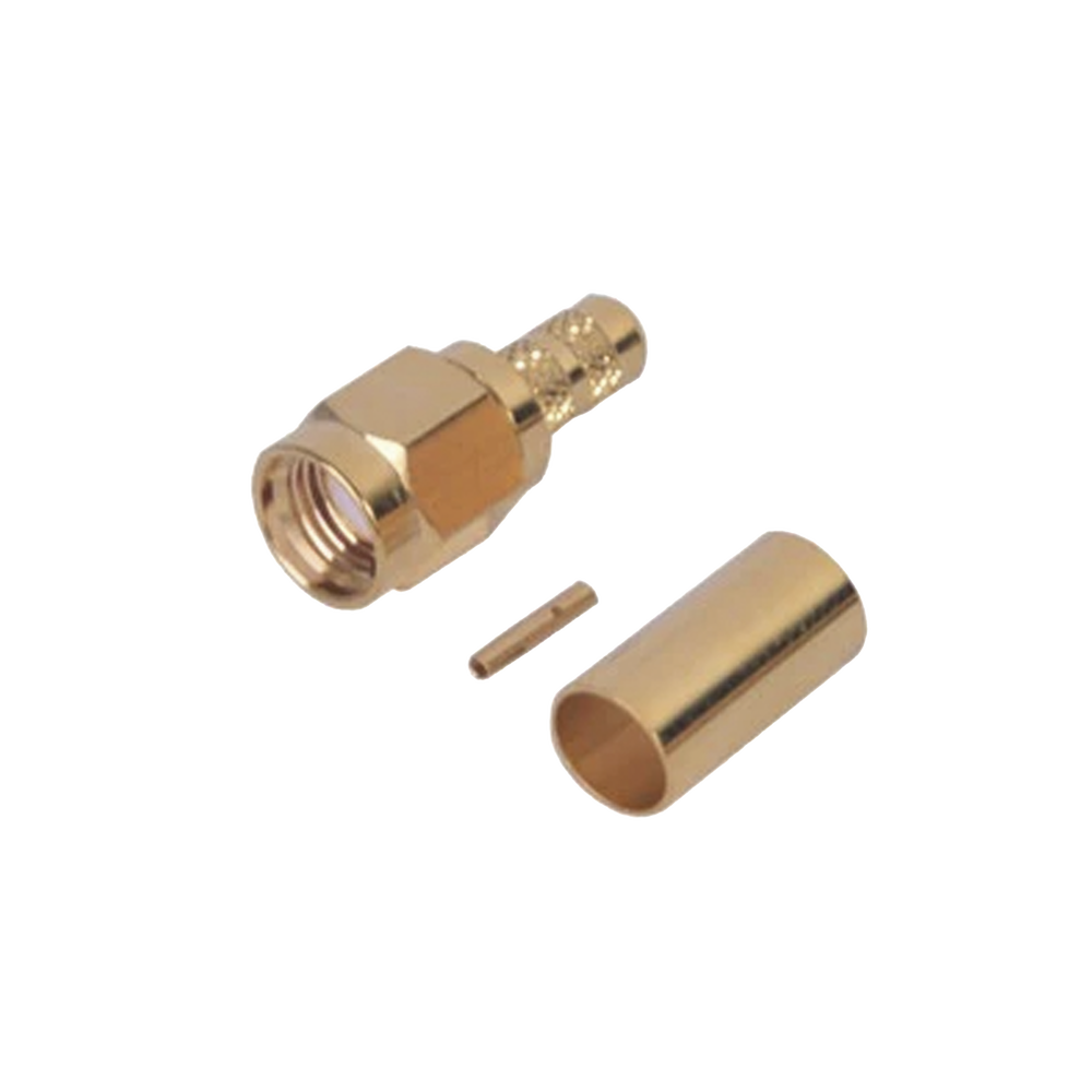 Reverse SMA Male Connector with folding ring for RG-142/U cable, Gold/Gold/Teflon.