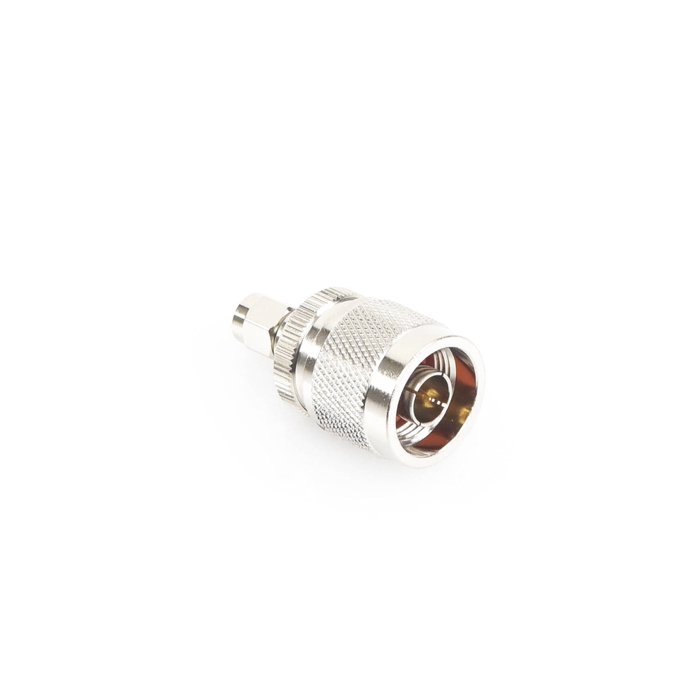 Inline Adapter, Reverse SMA Male to N Male Connector, Nickel/Gold/Teflon.