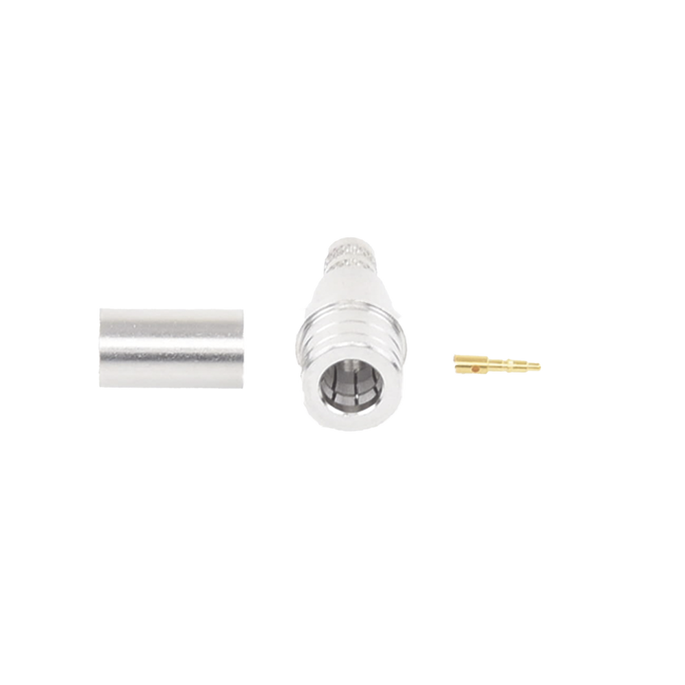 QMA (Quick Mate) Male Connector, Collapsible Ring for RG-8/X, LMR-240, White Bronze/Gold/Teflon.