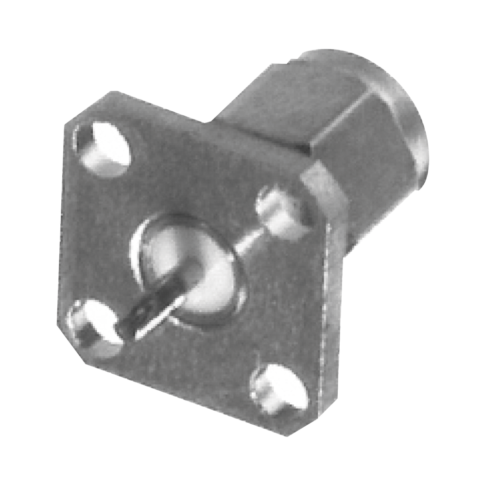 Conector SMA Macho de Montaje en Panel de 4 Perforaciones y Terminal Soldable, Níquel/ Oro/ Teflón.​