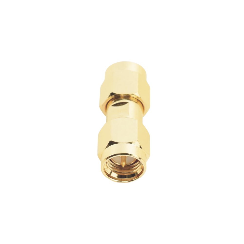 Barrel Adapter, SMA Male to SMA Male Connector, Gold/Gold/Teflon.