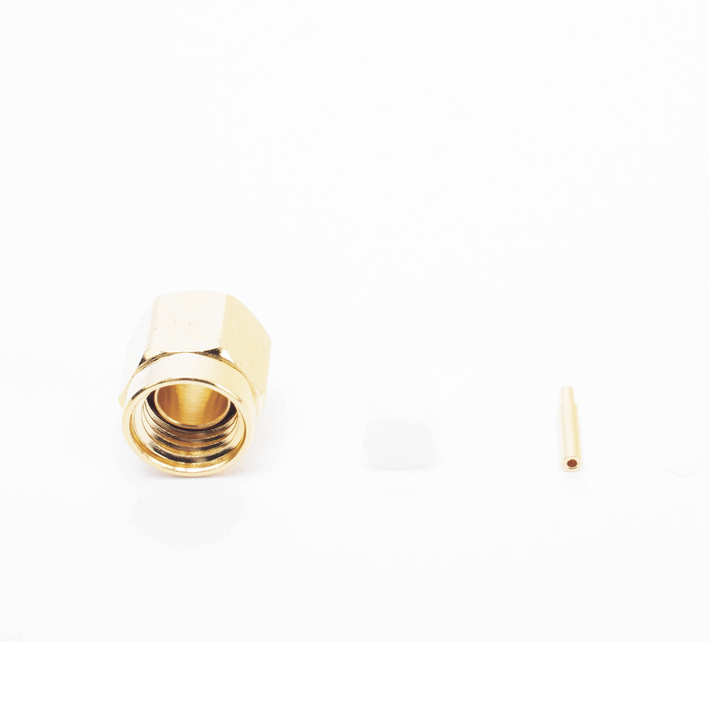 SMA Male Connector for 0.085" Diameter Semi-Rigid Cable, Gold/Gold/Teflon.