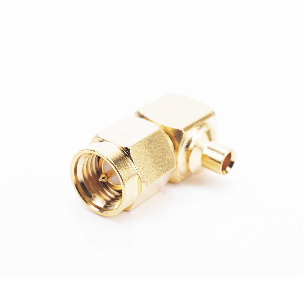 SMA Male Connector in A/R for Semi-Rigid Cable of 0.085" Diameter, Gold/Gold/Teflon.
