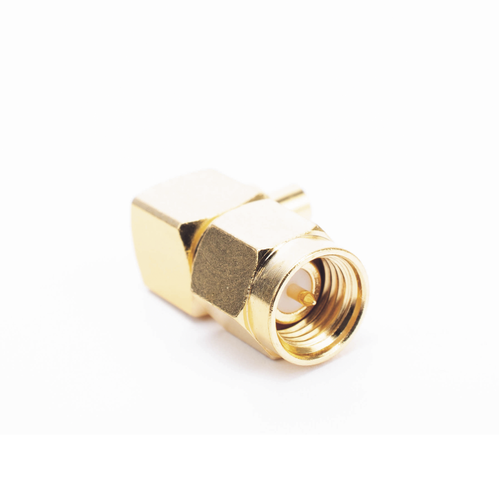SMA Male Connector in A/R for Semi-Rigid Cable of 0.085" Diameter, Gold/Gold/Teflon.