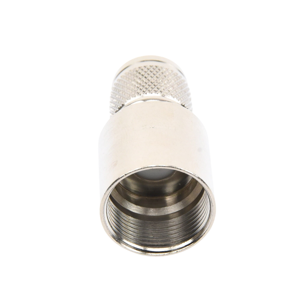 Conector TNC Macho de Rosca Izquierda Métrica, Tipo Rosca para RG-8/U, 9913, LMR-400, CNT-400 del Grupo I, Plata/ Oro/ Teflón.