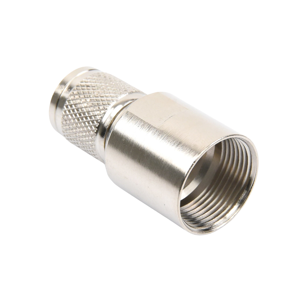 Conector TNC Macho de Rosca Izquierda Métrica, Tipo Rosca para RG-8/U, 9913, LMR-400, CNT-400 del Grupo I, Plata/ Oro/ Teflón.