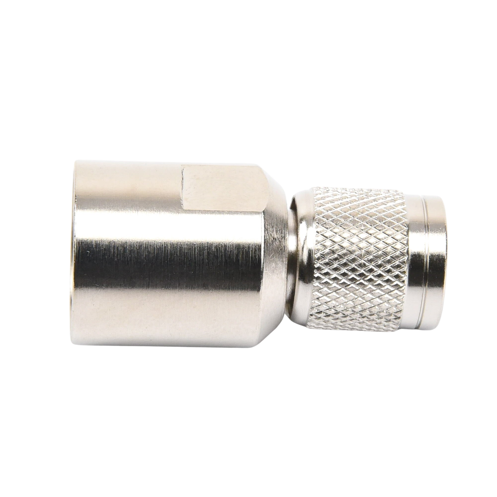 Conector TNC Macho de Rosca Izquierda Métrica, Tipo Rosca para RG-8/U, 9913, LMR-400, CNT-400 del Grupo I, Plata/ Oro/ Teflón.