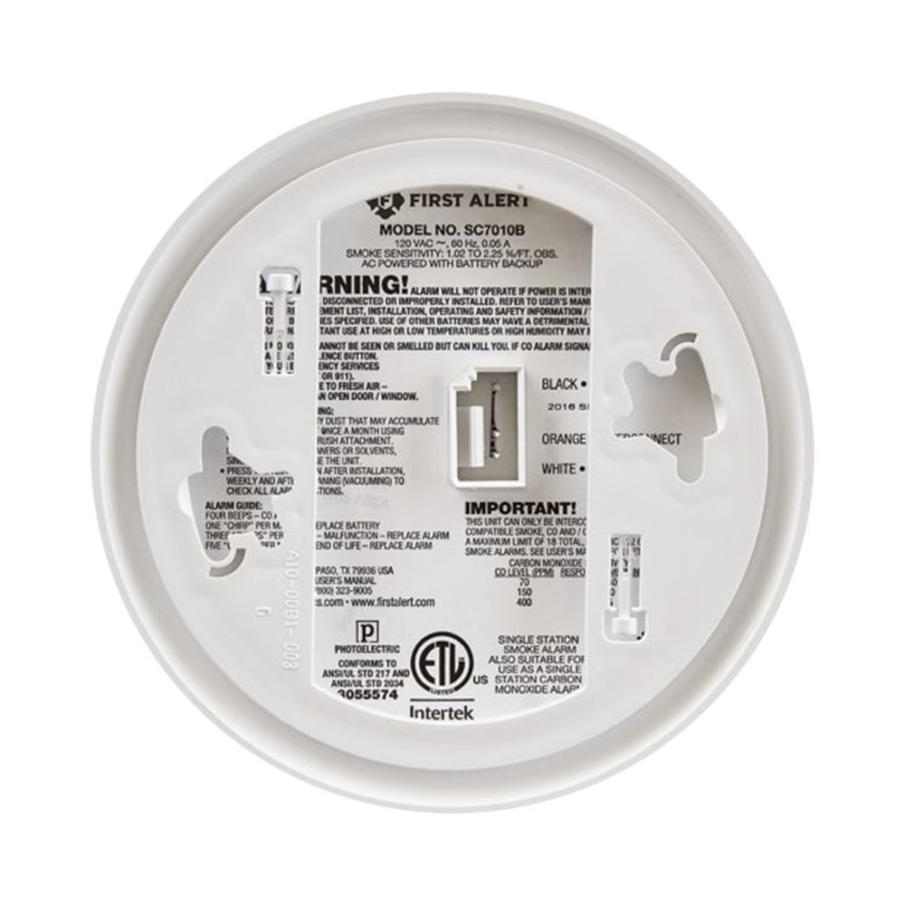 Smoke and carbon monoxide detector, hardwired, photoelectric, with battery backup.