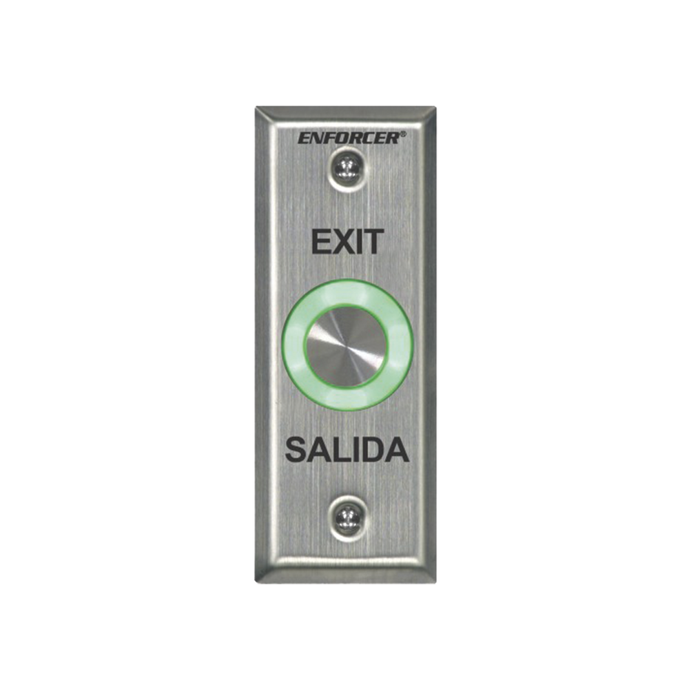 Botón de salida con aro iluminado color verde y rojo / IP65 / Buzzer / función toggle (enclavado) / Función temporizado / dos salidas de contacto NC/NO/ placa de acero inoxidable