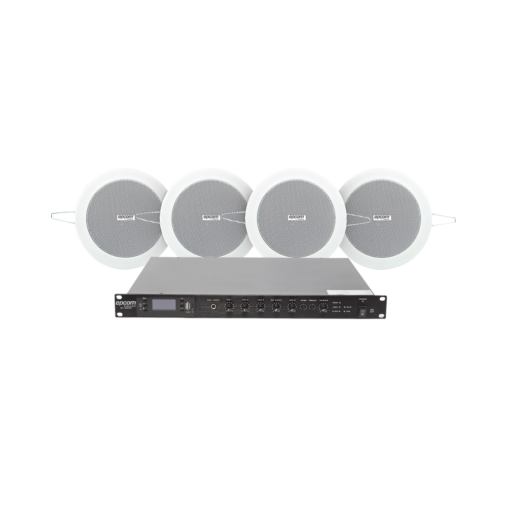 KIT de Amplificador de 120W para Escritorio | 4 Altavoces de Plafón de 4in | 3 - 6W | Sistema 70/100V