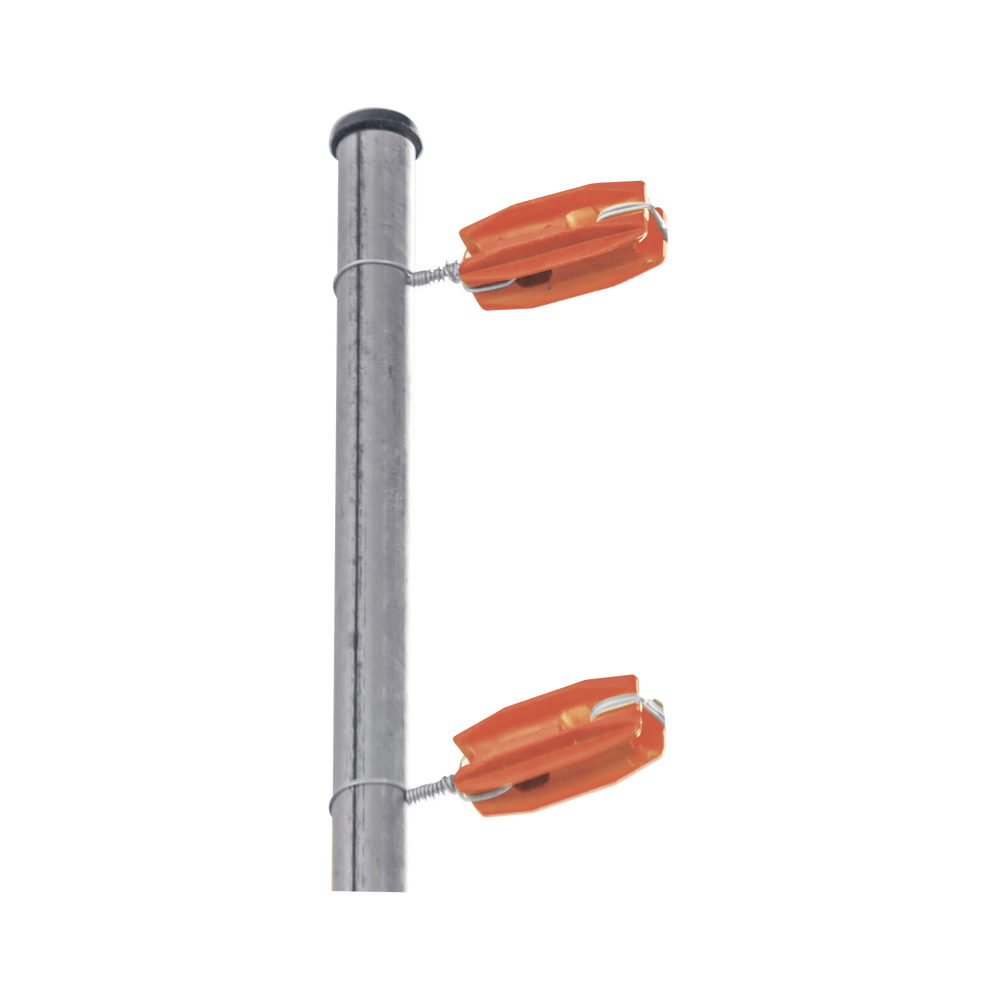 Orange insulator for high-strength corner posts with UV protection for use in electric fences