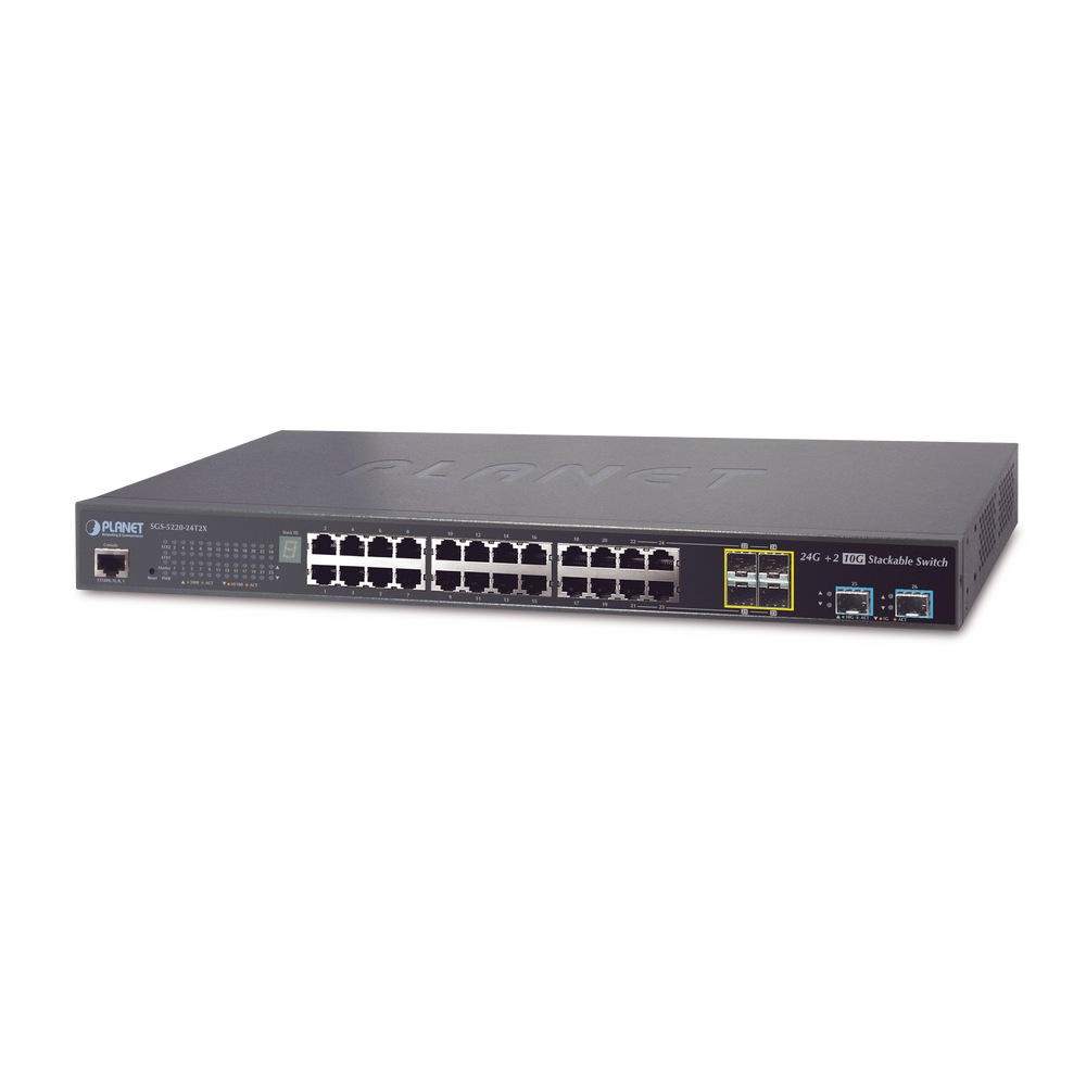 Switch de Acceso Stack Capa 2+ de 24 puertos + 4 compartidos TP/SFP + 2 Puertos 10G SFP+ Stack