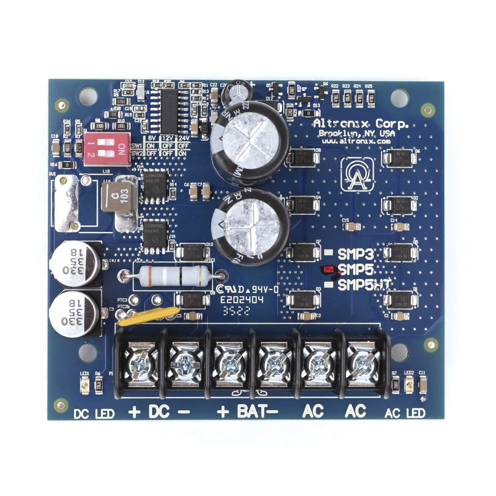 1 selectable output card type power supply of 6, 12, 24 Vdc @ 4 A, with backup capacity. Requires input transformer.