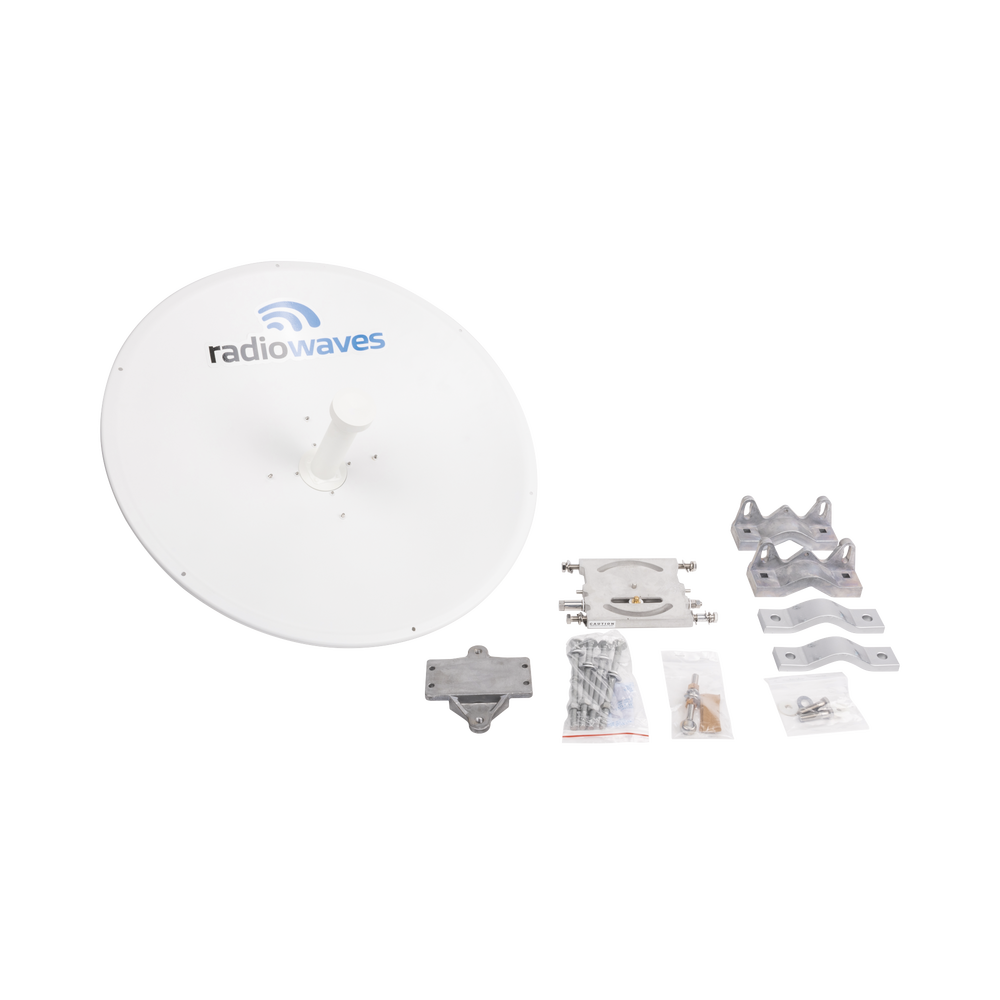 High performance antenna, Dimensions (2 ft), 29 dBi gain, 5.25-5.85 GHz, N-female connectors, Easy installation, Pre-assembled, Mounting included