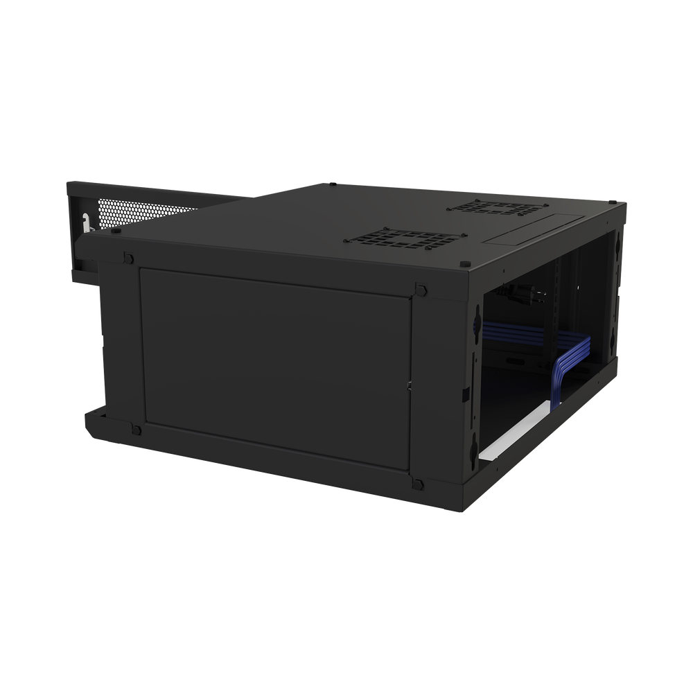 Gabinete de Pared Fijo, Con 4 Unidades de Rack, de 19 in, Fabricado en Acero, Puerta Perforada.