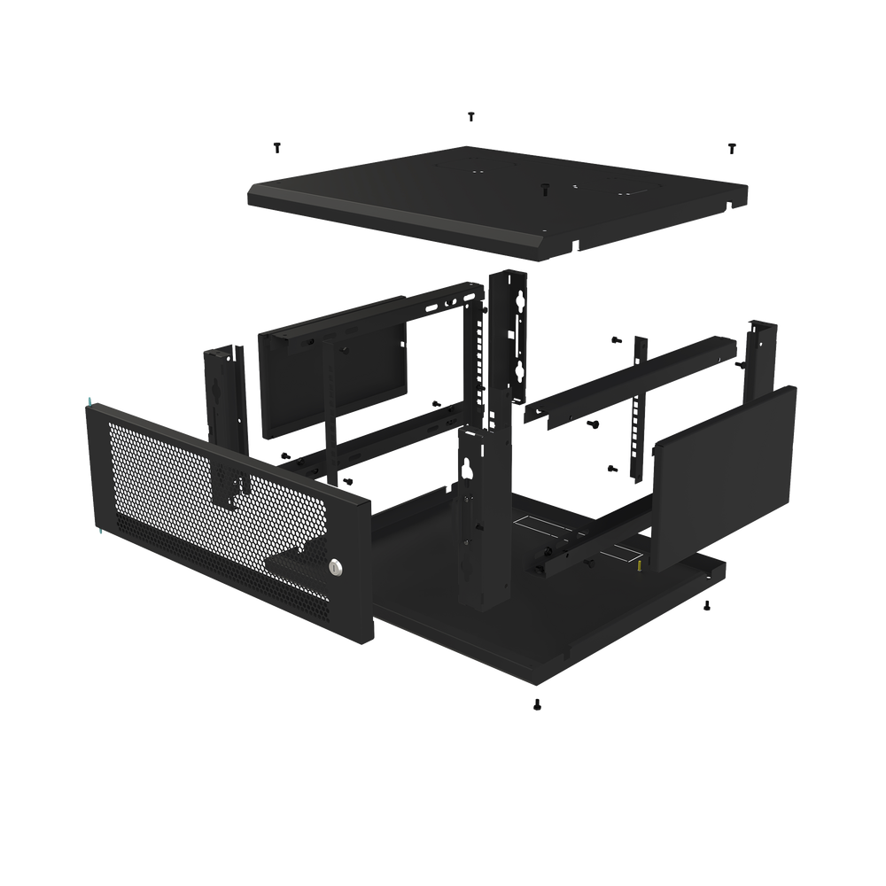 Gabinete de Pared Fijo, Con 4 Unidades de Rack, de 19 in, Fabricado en Acero, Puerta Perforada.