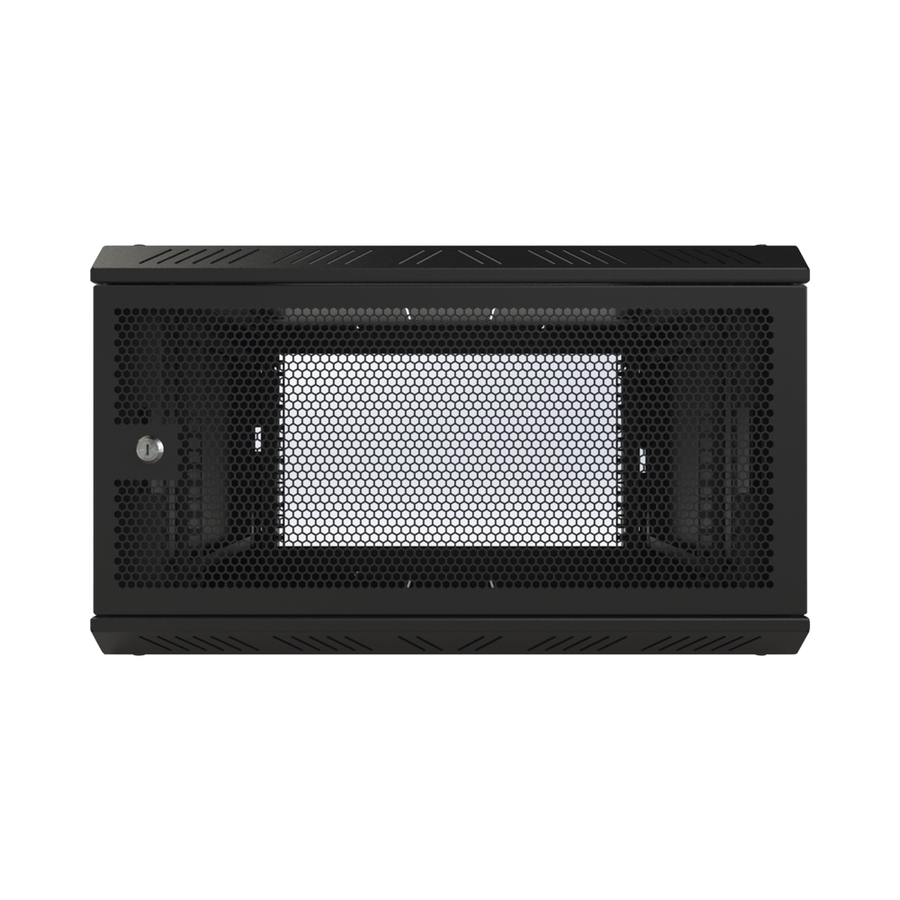 Gabinete con Puerta Ventilada para Montaje en Pared Cuerpo Fijo con Rack 19" de 6 Unidades.