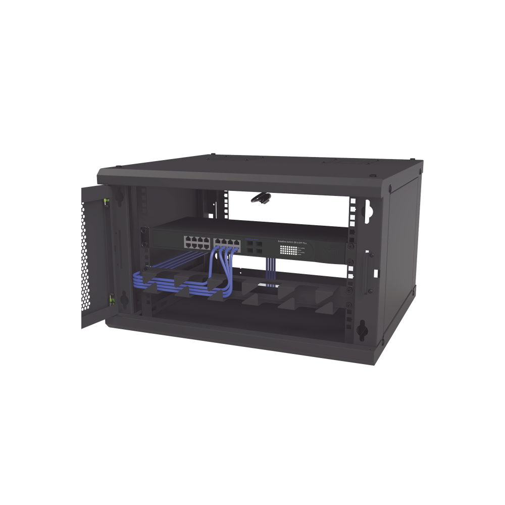 Gabinete de Pared Fijo, Puerta Perforada, Rack 19" de 6 UR (600 x 355 x 523 mm)(An x Al x Prof.)