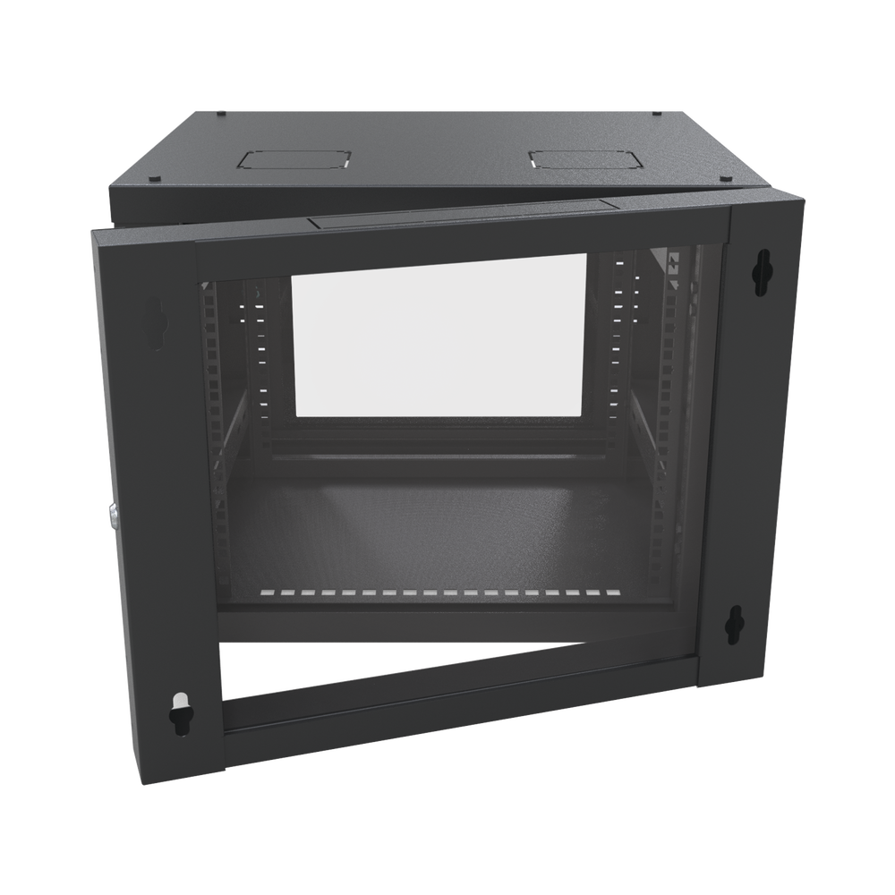 Gabinete Abatible de Pared (Con Marco Trasero) con Rack 19" de 12 Unidades. Ventana de Cristal Templado.