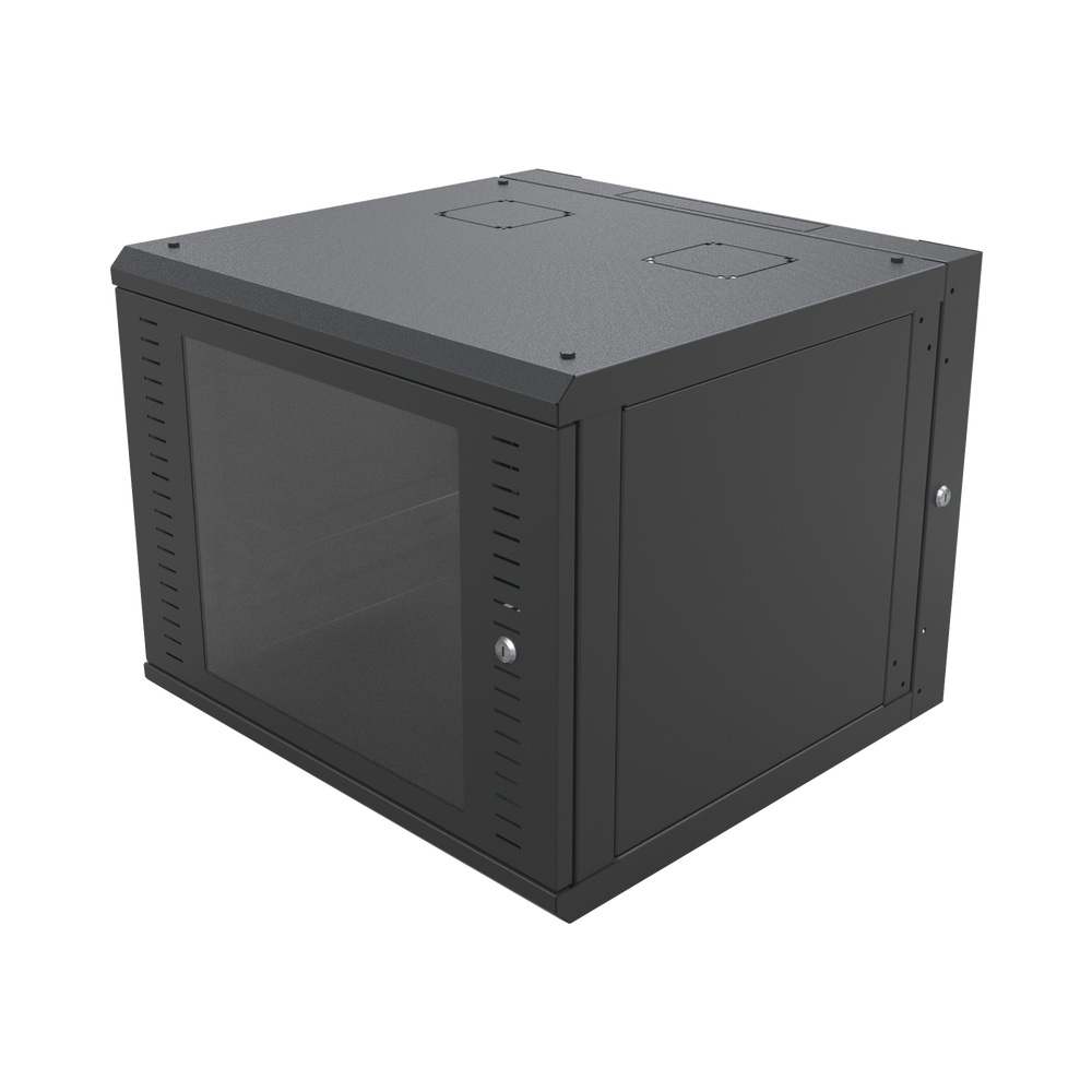 Gabinete Abatible de Pared (Con Marco Trasero) con Rack 19" de 12 Unidades. Ventana de Cristal Templado.