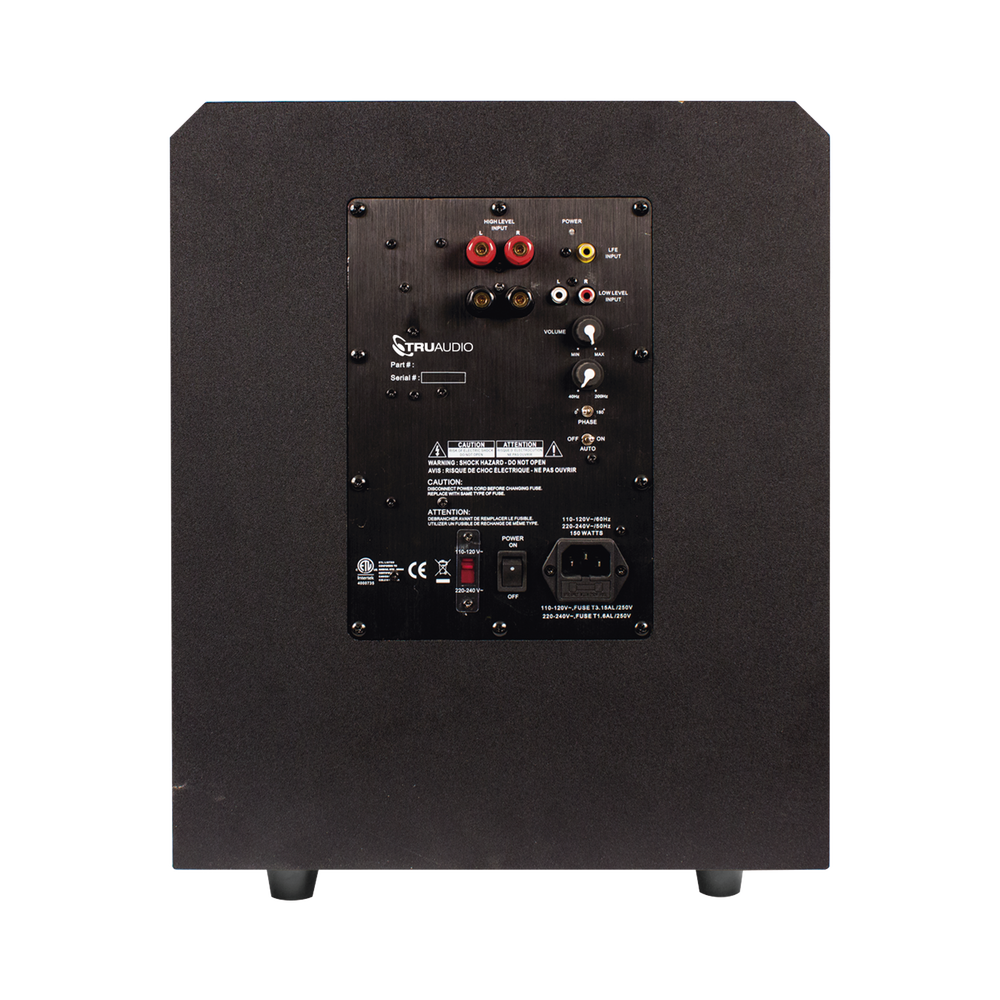 Active slot-in subwoofer with 10-inch speaker, 150W internal amplifier.