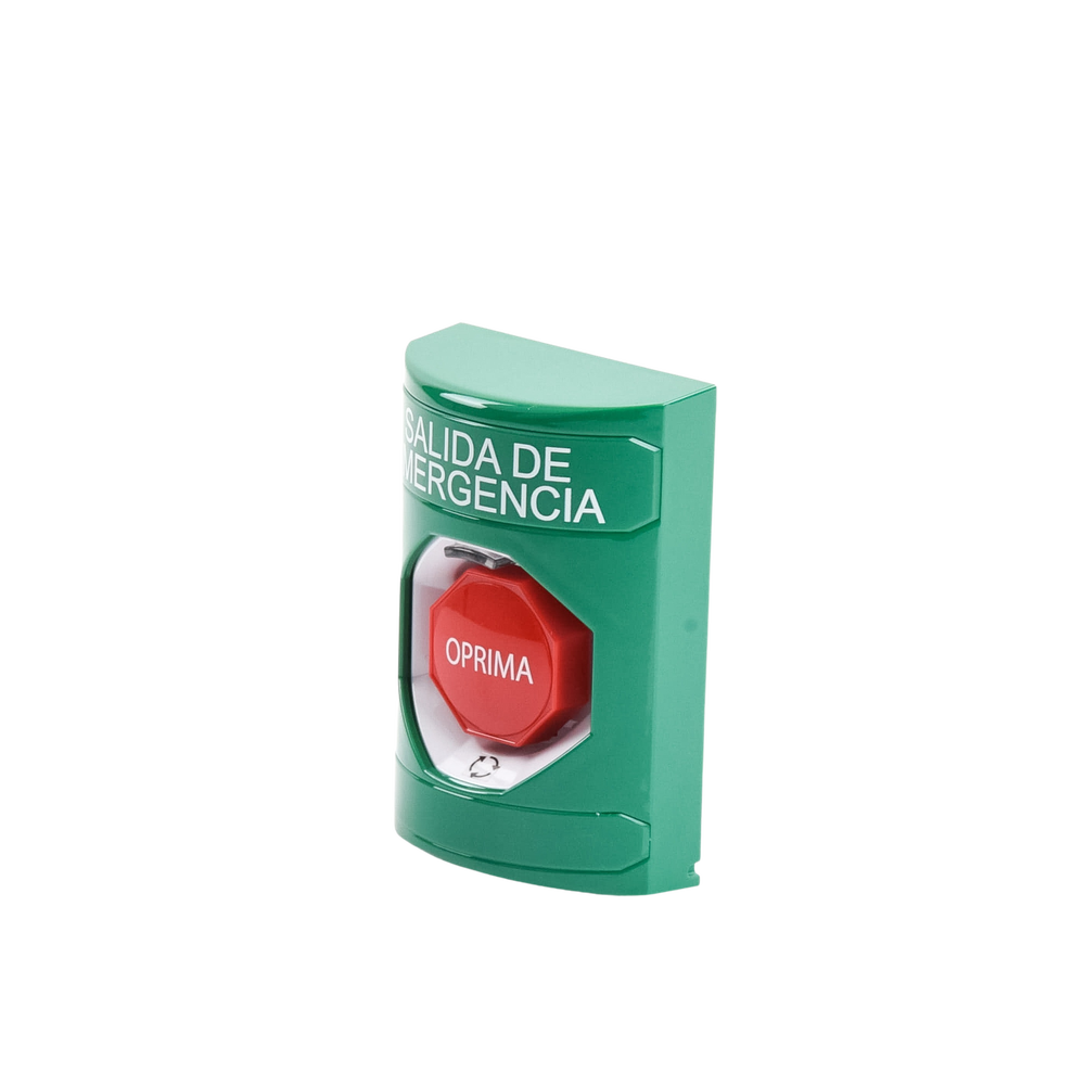 Emergency Exit Button in Spanish, Maintained Action, Twist to Reset, and Multicolor LED