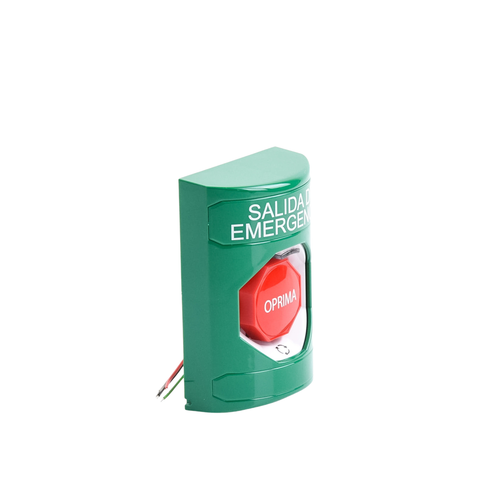 Emergency Exit Button in Spanish, Maintained Action, Twist to Reset, and Multicolor LED