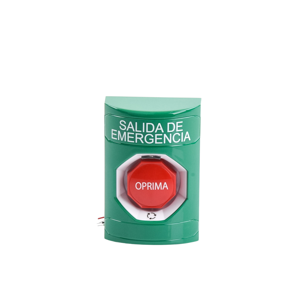 Emergency Exit Button in Spanish, Maintained Action, Twist to Reset, and Multicolor LED