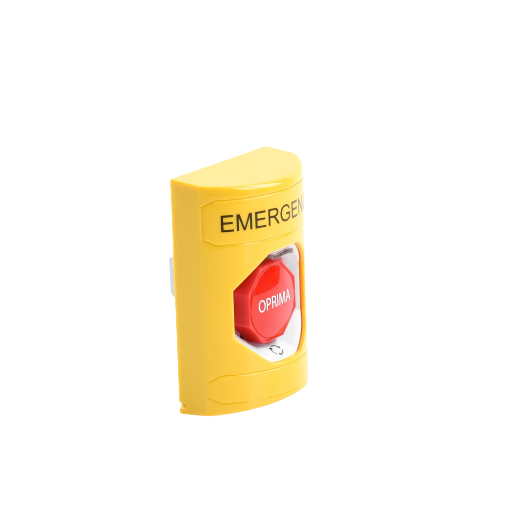 Botón de Emergencia en Español, Color Amarillo, Acción Mantenida, Girar para Restablecer y LED Multicolor