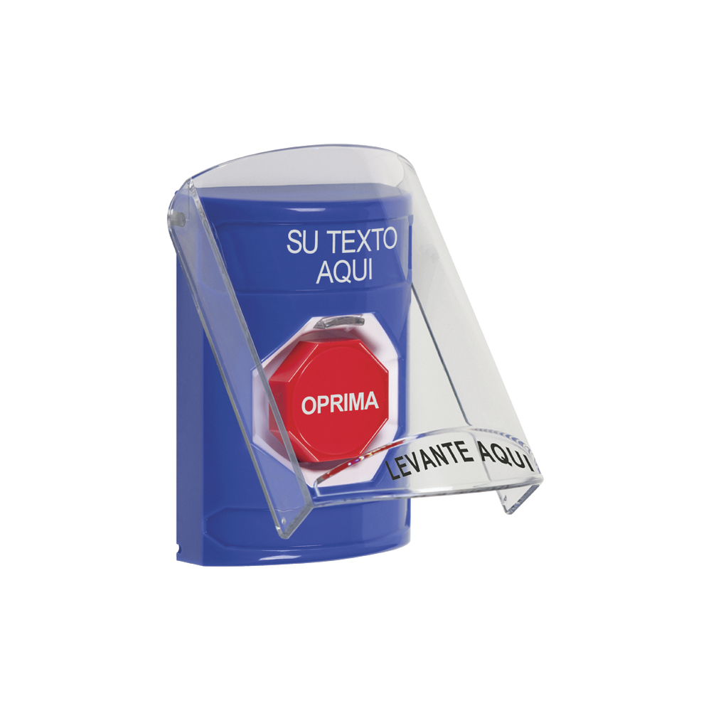Botón con Texto Personalizado, Tapa Protectora de Policarbonato Súper Resistente y Restablecimiento con Llave
