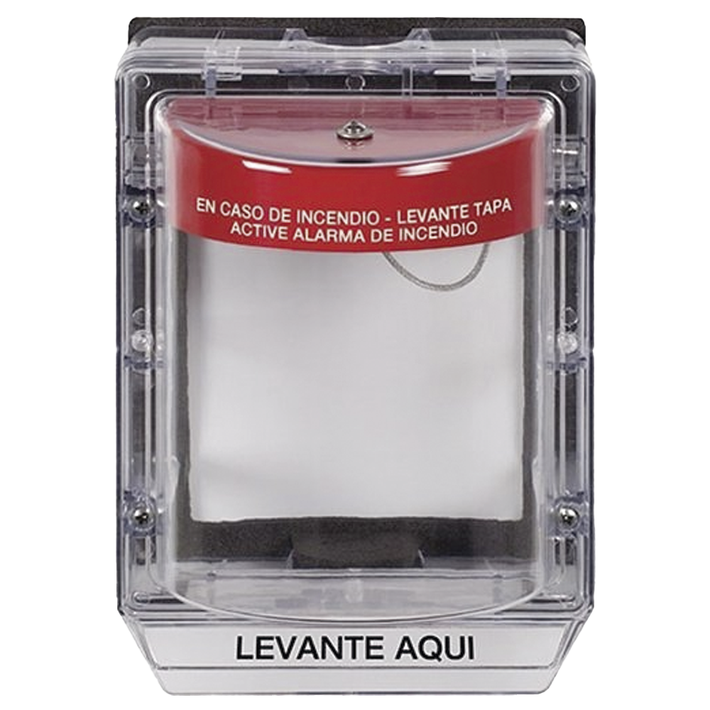 Cubierta Protectora de Policarbonato Serie Stopper II® , Con Bocina, Con Espaciador, Montaje Empotrado, Etiqueta en Español, IP54