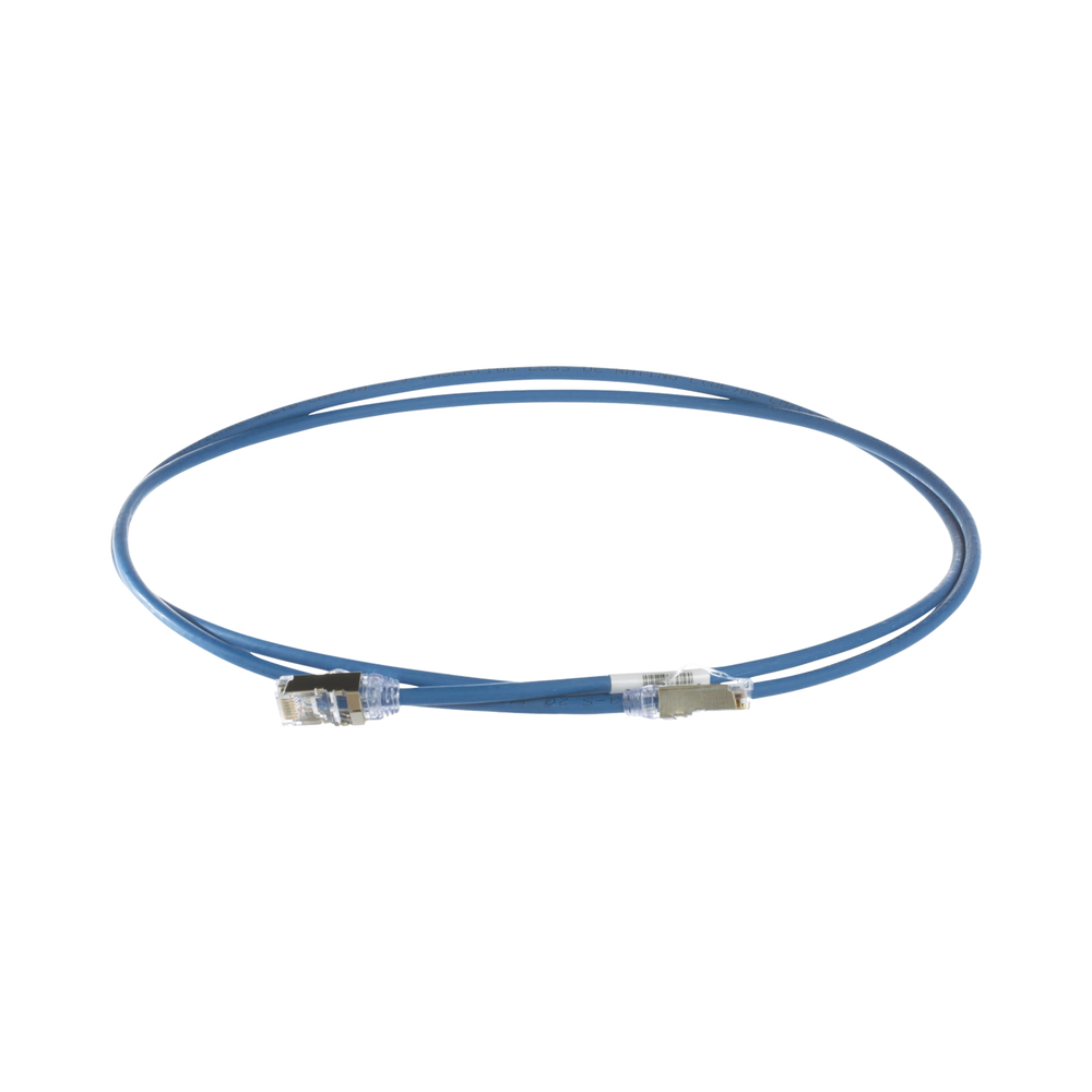 Patch Cord Cat6A, Diametro Reducido 28 AWG, Blindado S/FTP, CM/LS0H, 1m, Color Azul