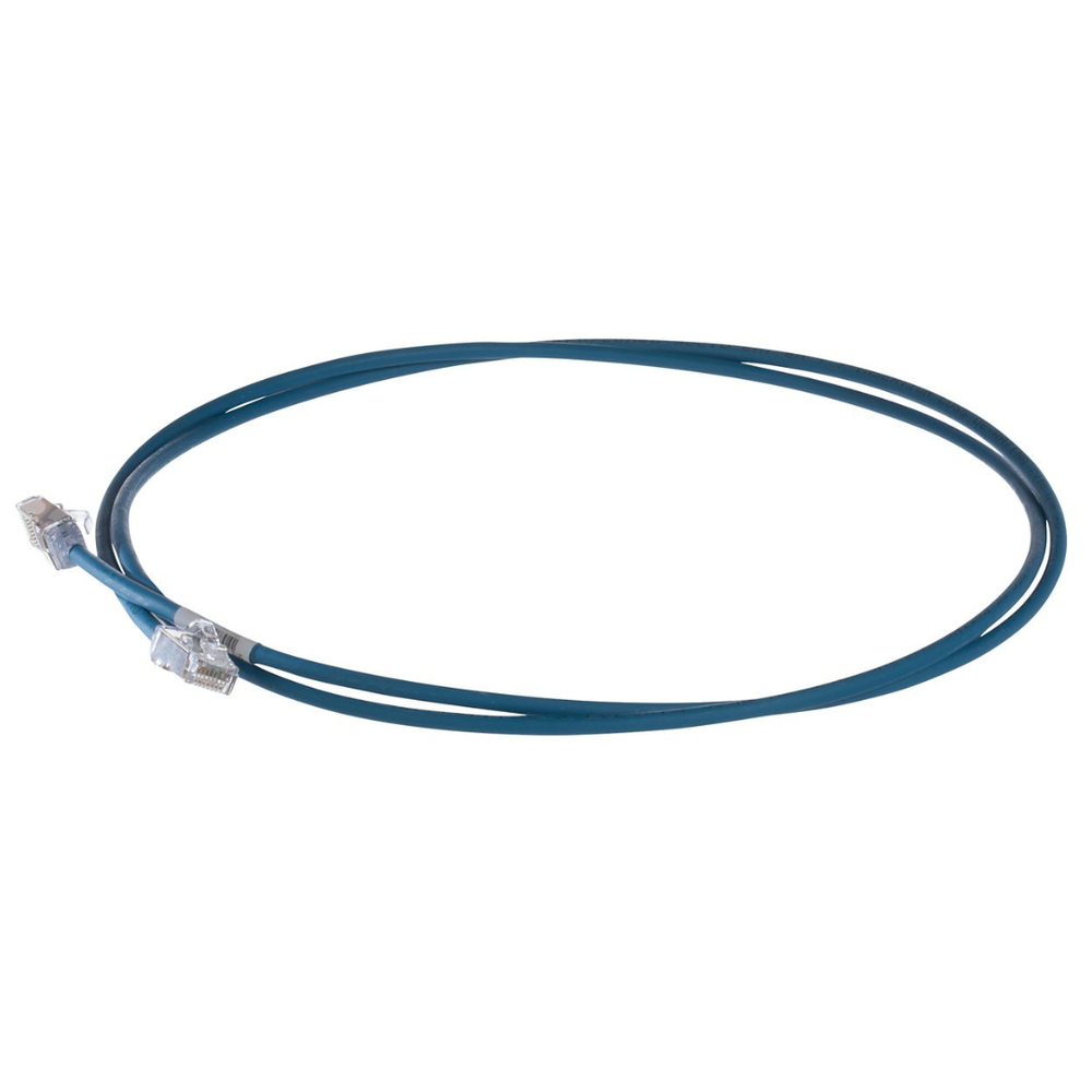 Cat6A Patch Cord, Small Diameter 28 AWG, Shielded S/FTP, CM/LS0H, 2m, Blue
