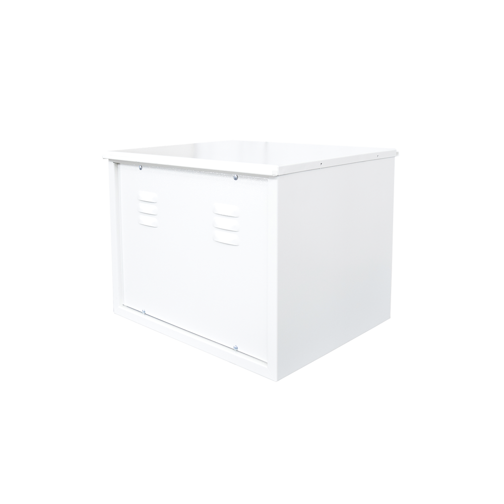 Battery storage cabinet (up to two PL110D12 batteries) with pole mounting option.