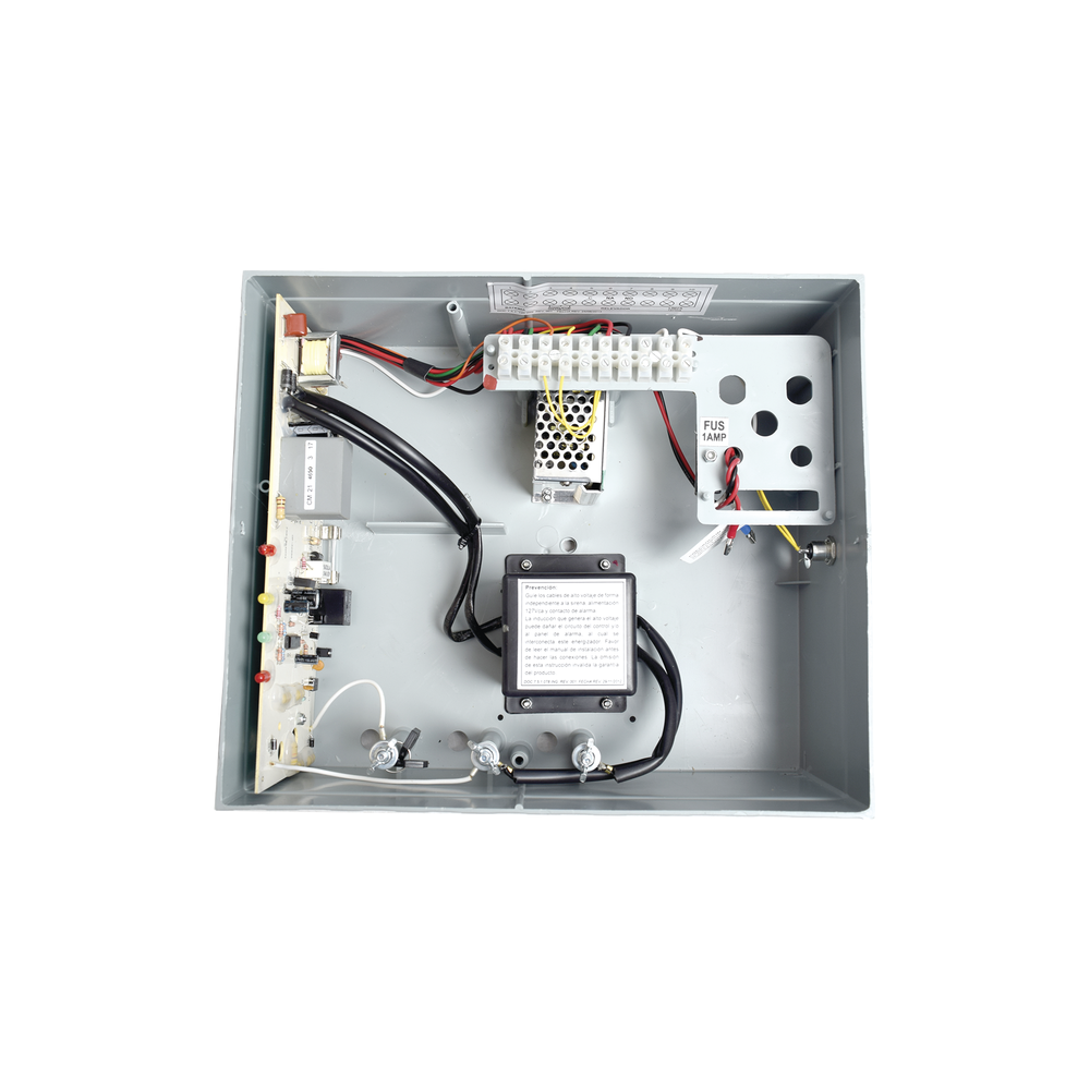 Energizador de 12,000Volts-.9JOULES/250 Mts de protección para 5 Lineas/Activado por Atenuación de voltaje,Corte de línea o Aterrizamiento de la línea/Integración a panel de Alarma.