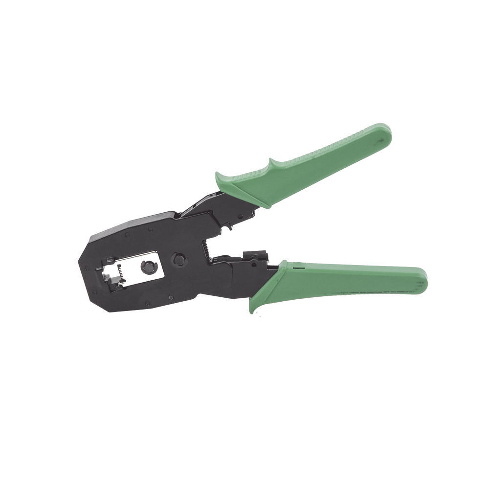 Crimping pliers for UTP5 and UTP6 cables with cavities for 4 and 6-wire RJ11 and 8-wire RJ45