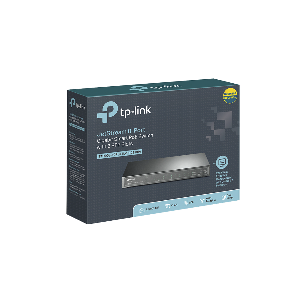 JetStream Manageable PoE Switch 8 ports 10/100/1000 Mbps + 2 SFP ports, 8 PoE ports, 61W