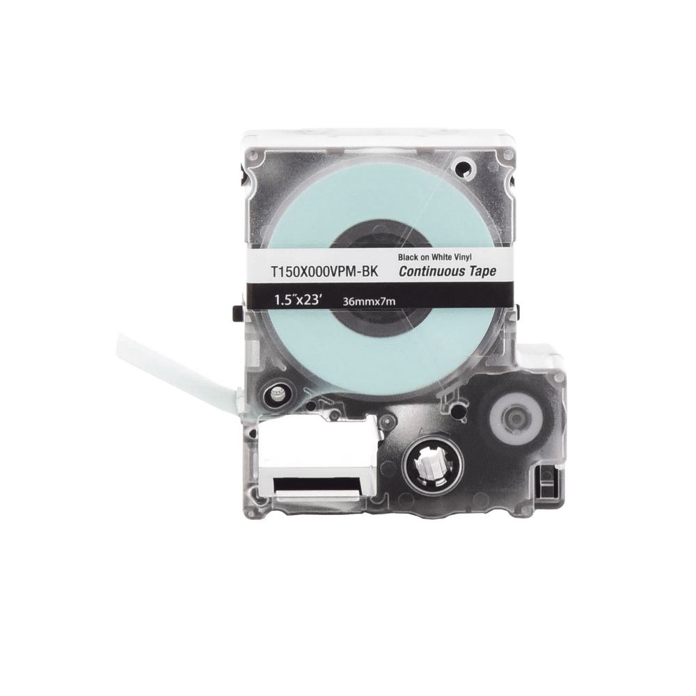 Casete de Etiquetas de Vinilo de Cinta Continua, Color Negro Sobre Blanco, Uso Interior/Exterior, 36 mm (1.5 in) de Ancho x 7.6 Metros de Largo