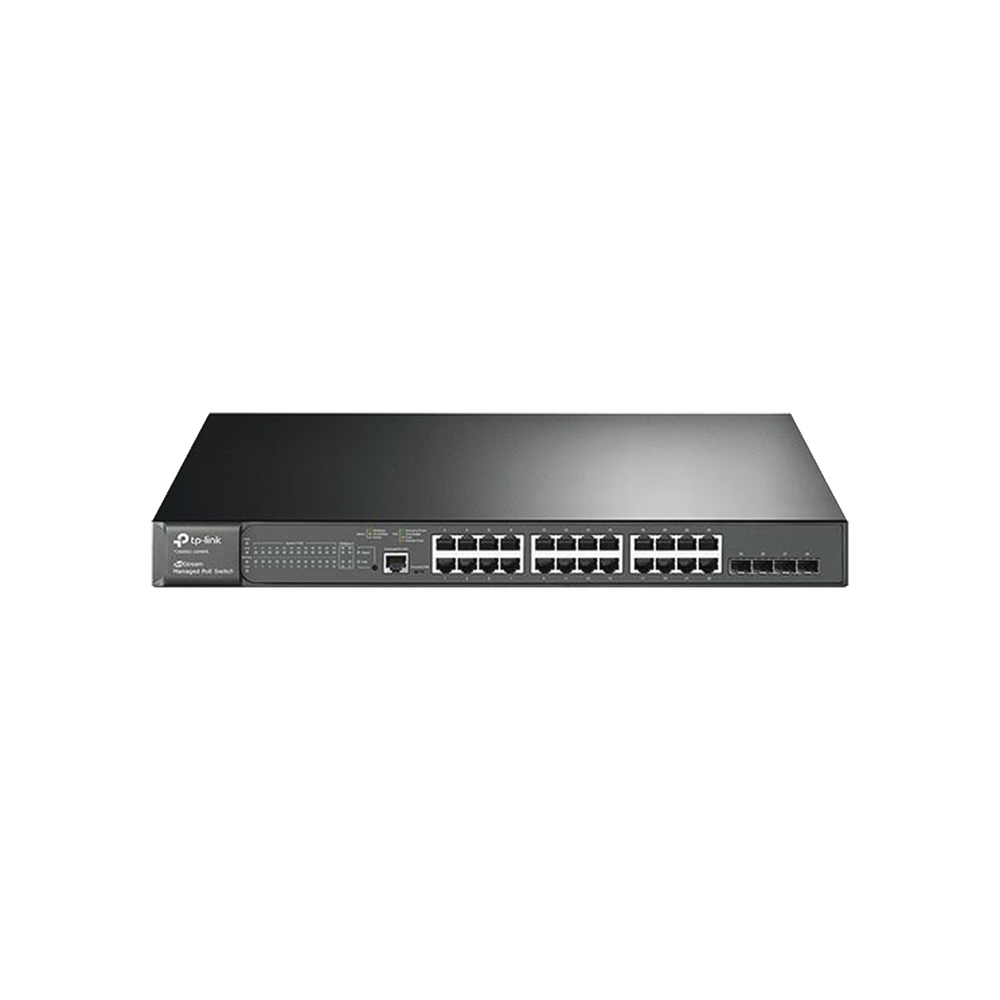 JetStream PoE+ Managed Layer 2 Switch, 24 10/100/1000 Mbps Ports + 4 SFP Ports 384 W