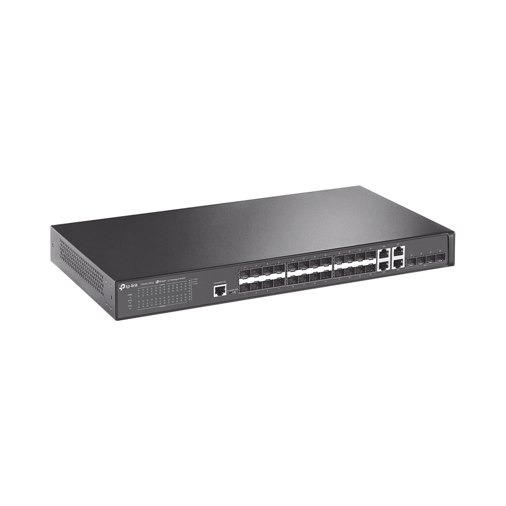 JetStream Gigabit Layer 2 Managed Switch, 24 SFP ports, 4 SFP+ ports, and 4 RJ45 Gigabit ports in combo
