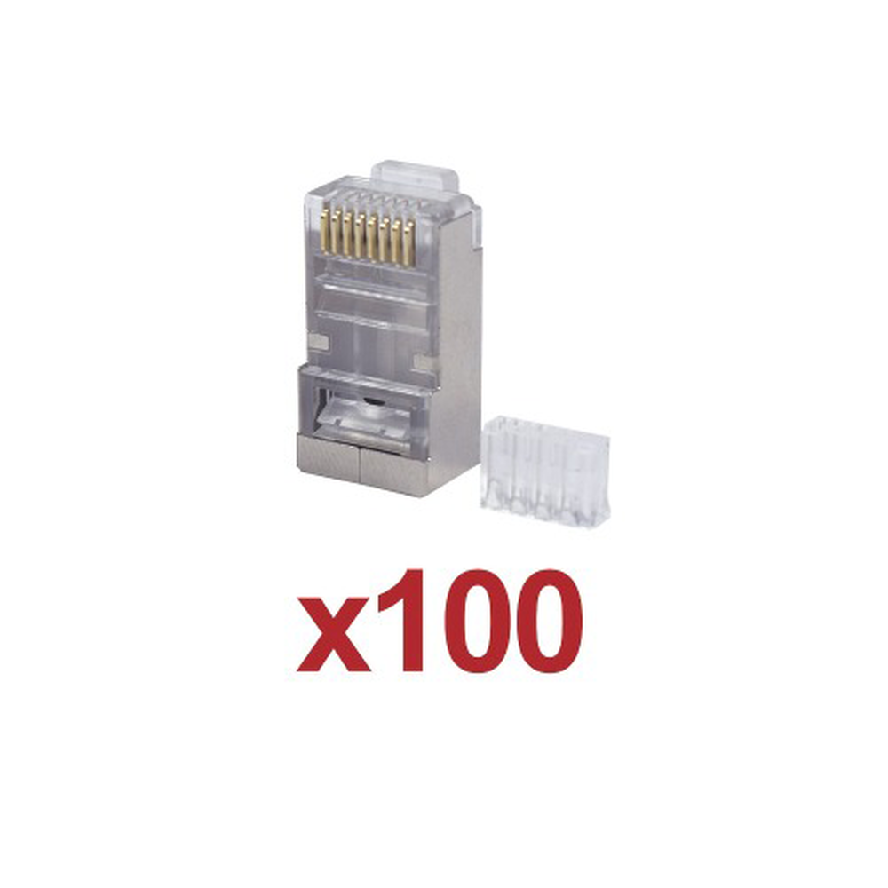 Pack of 100 RJ45 connectors with shielding for UTP category 6 cable