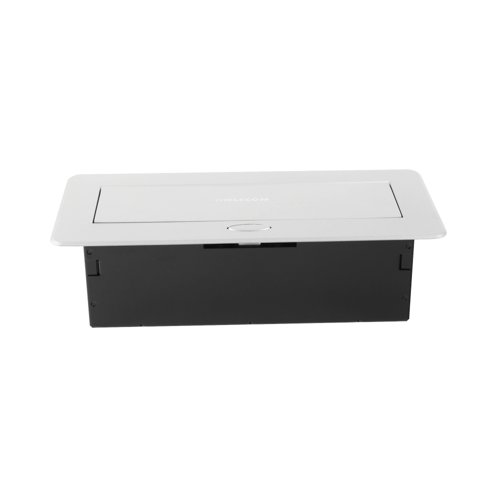 Caja horizontal de escritorio, con conector RJ45 Cat5e, RJ11, 2 contactos de 125v (11000-73201)