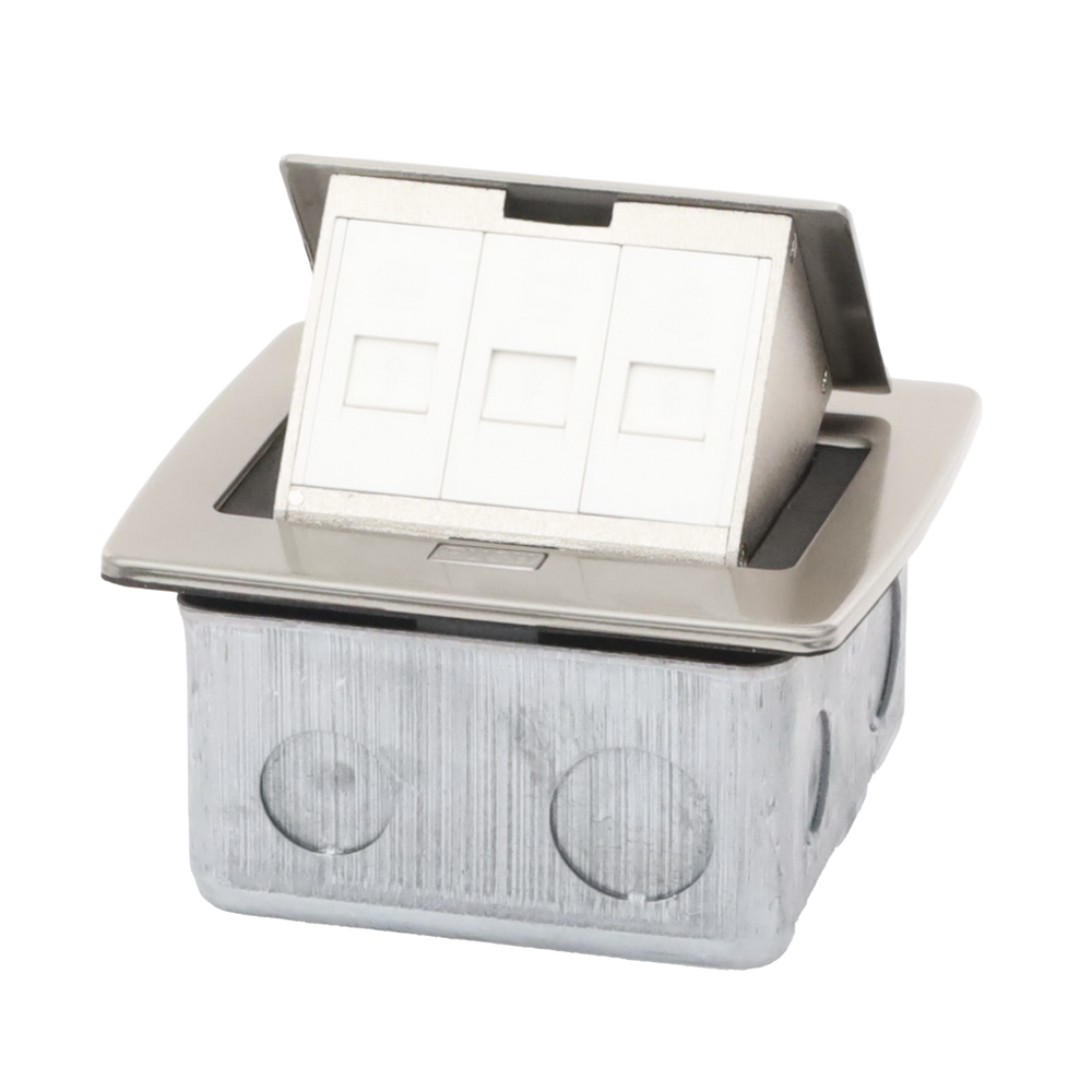 Mini caja de piso rectangular para datos y conectores tipo Keystone, Color y material en acero inoxidable (3 puertos) (11000-21202)