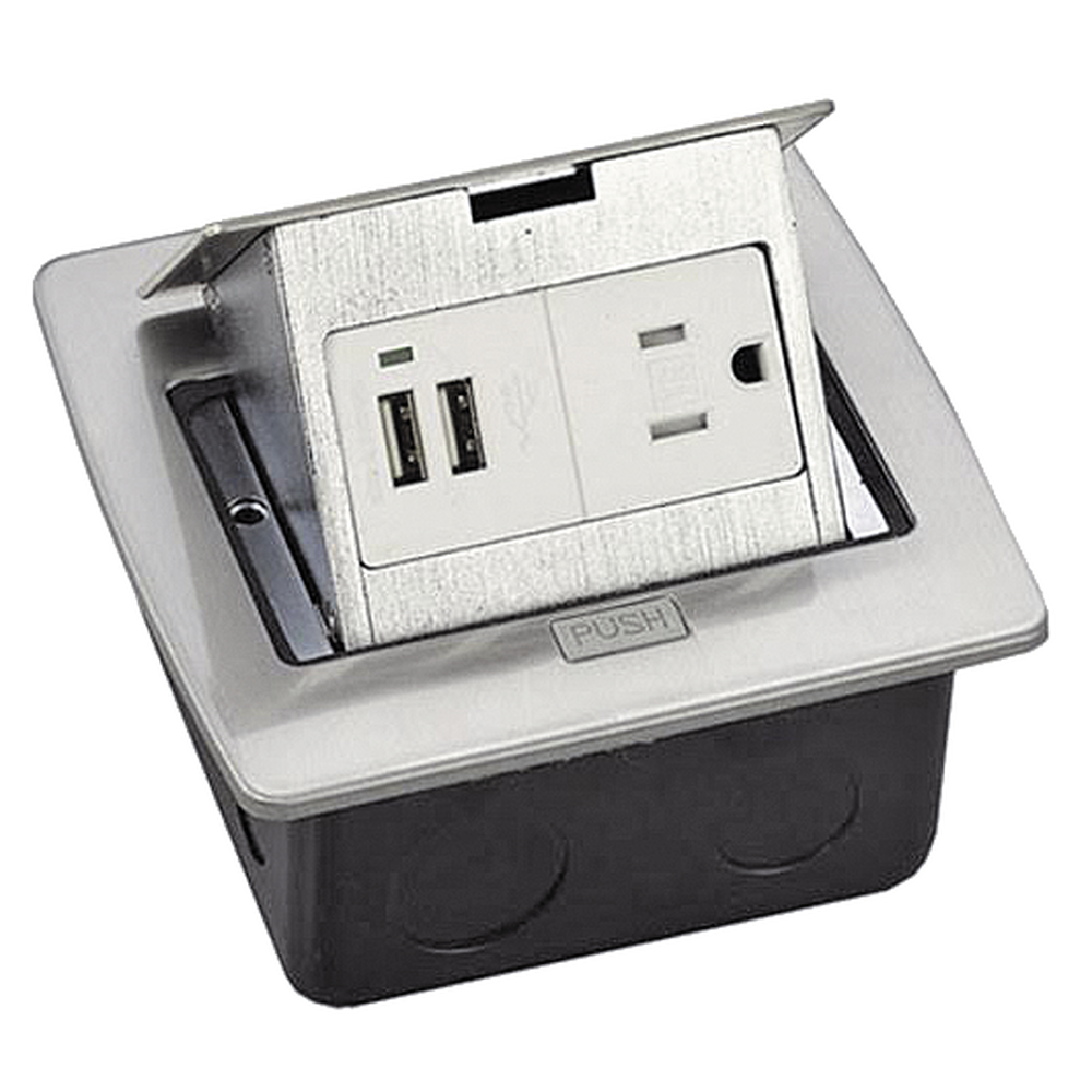 Caja de piso cuadrada con 2 puertos USB y contacto eléctrico (11000-21203)