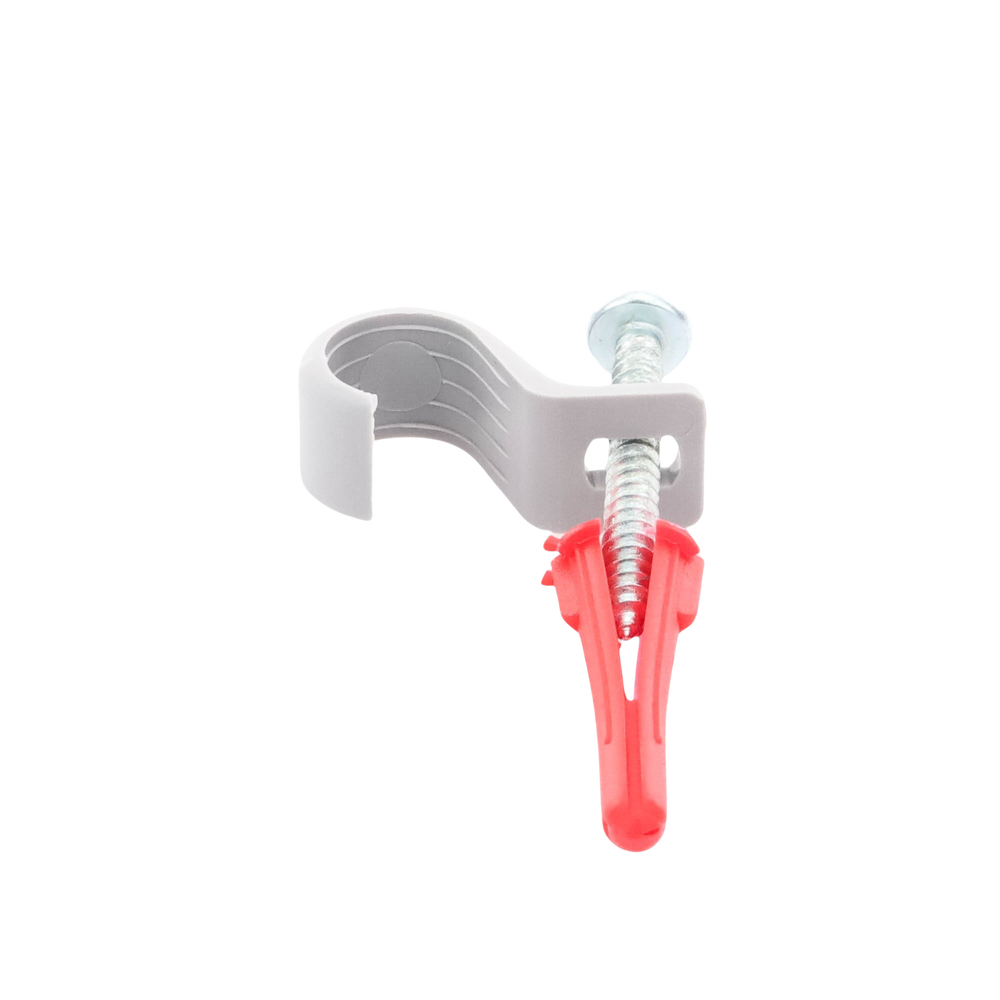 Kit de 8 grapas, 8 taquetes y 8 tornillos para sujetar conductores redondos o tubo en muro (para tubo de 1/2) (2104-07240)