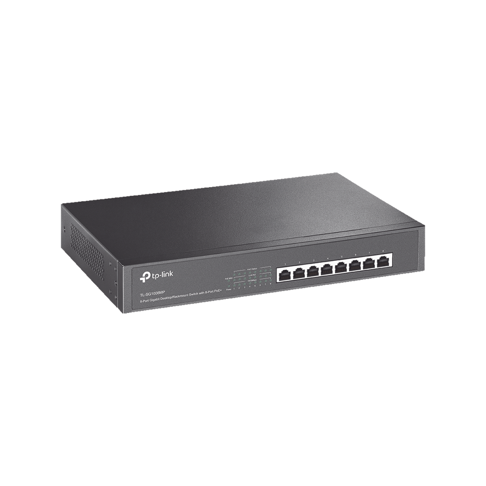 Switch Gigabit PoE+ no administrable de 8 puertos 10/100/1000 Mbps y 8 puertos PoE para escritorio