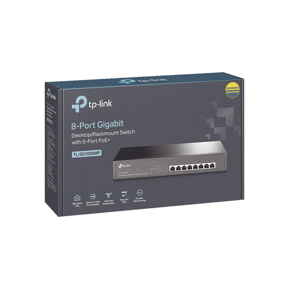 Switch Gigabit PoE+ no administrable de 8 puertos 10/100/1000 Mbps y 8 puertos PoE para escritorio
