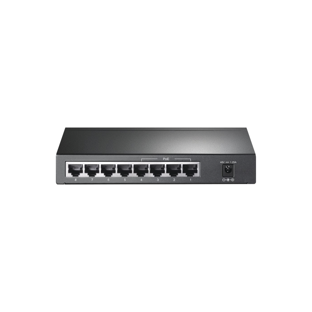 Switch Gigabit PoE+ no administrable de 8 puertos 10/100/1000 Mbps y 4 puertos PoE para escritorio