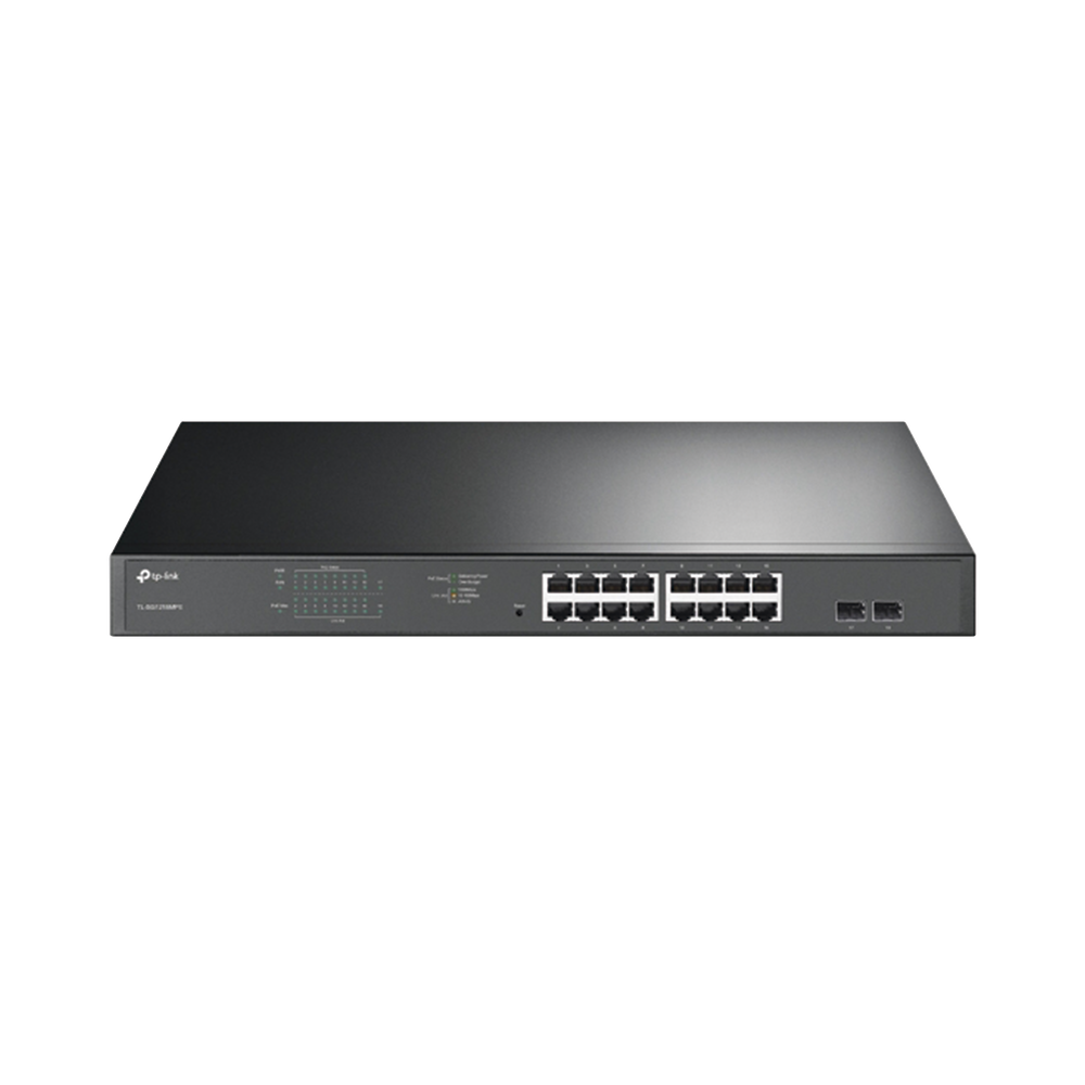 Switch JetStream de 16 puertos 10/100/1000Mbps y PoE af/at, 2 puertos SFP hasta 192W.