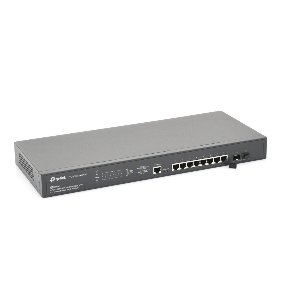 Switch PoE+ JetStream SDN Administrable 8 puertos 100/1000/2500 Mbps + 2 puertos SFP+, 8 puertos PoE+, 240W, administración centralizada OMADA SDN, ideal para Wi-Fi 6
